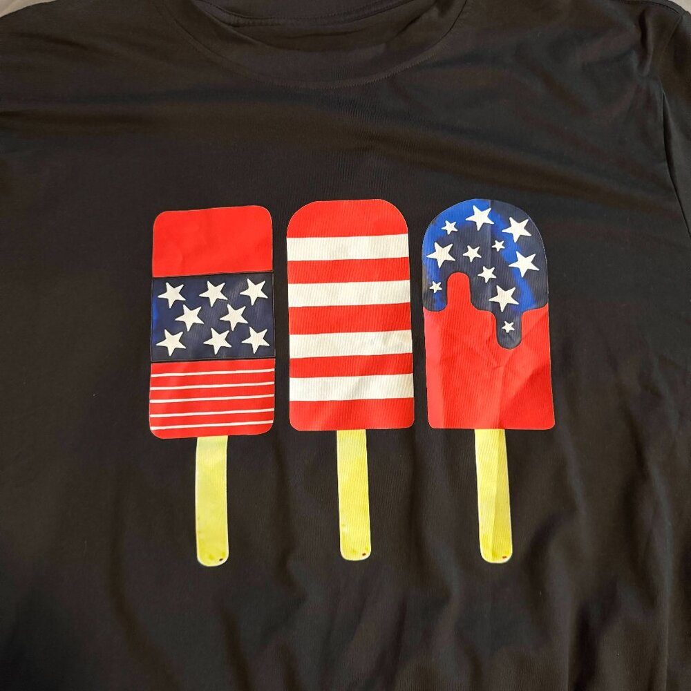 Men’s XL T-Shirt – Black Popsicle Graphic, USA/4th of July Theme